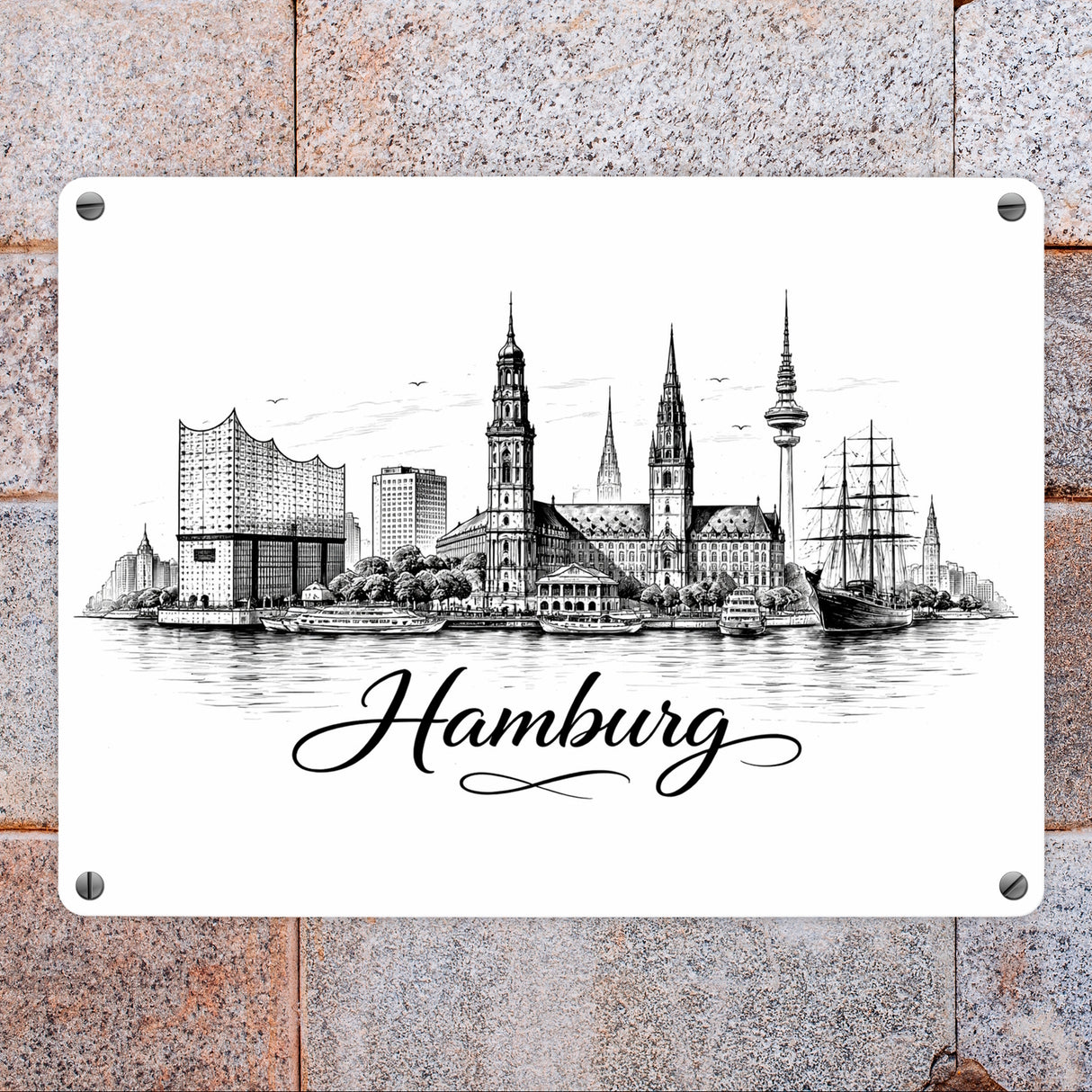 Skyline Hamburg Stadtsilhouette Metallschild in 15x20 cm