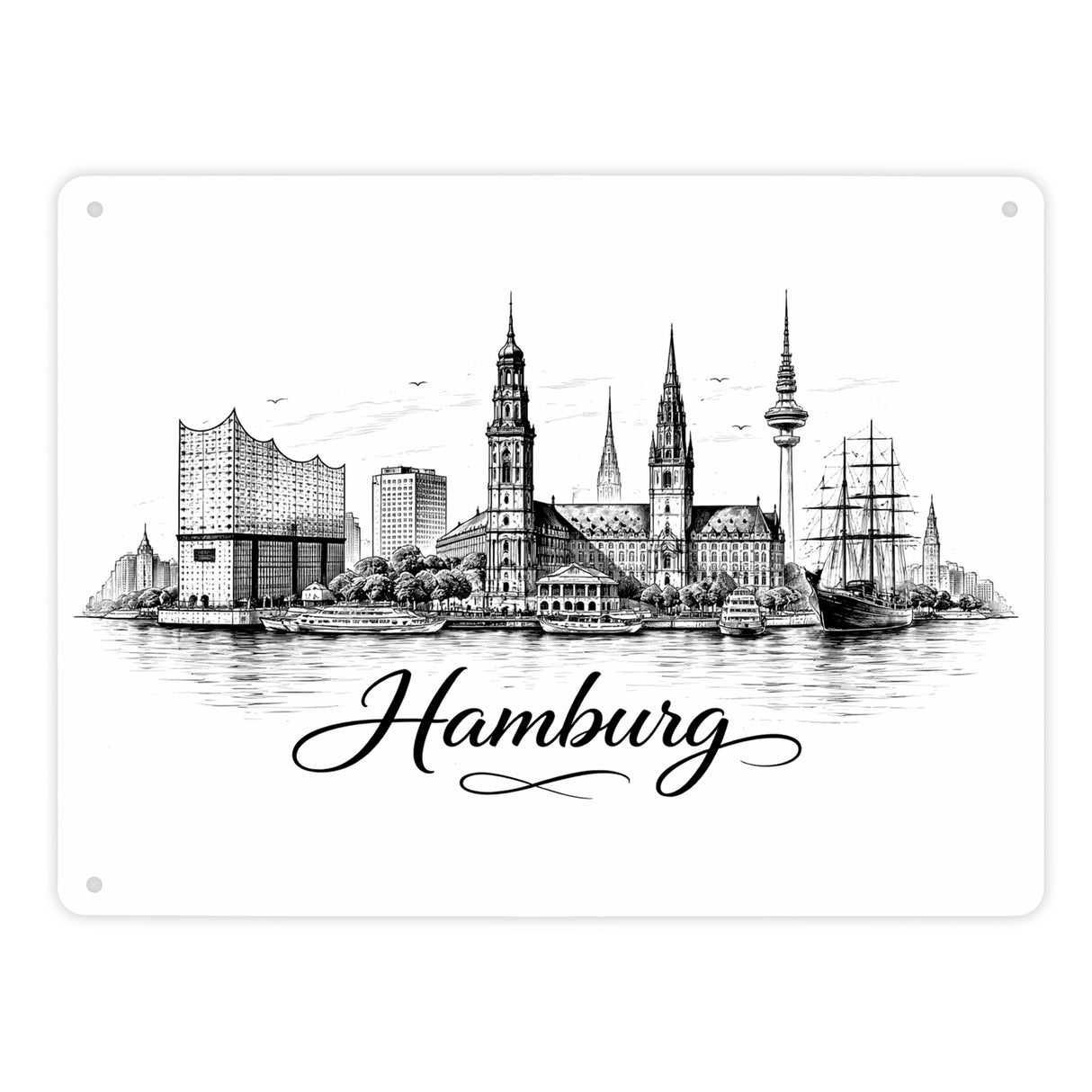Skyline Hamburg Stadtsilhouette Metallschild in 15x20 cm