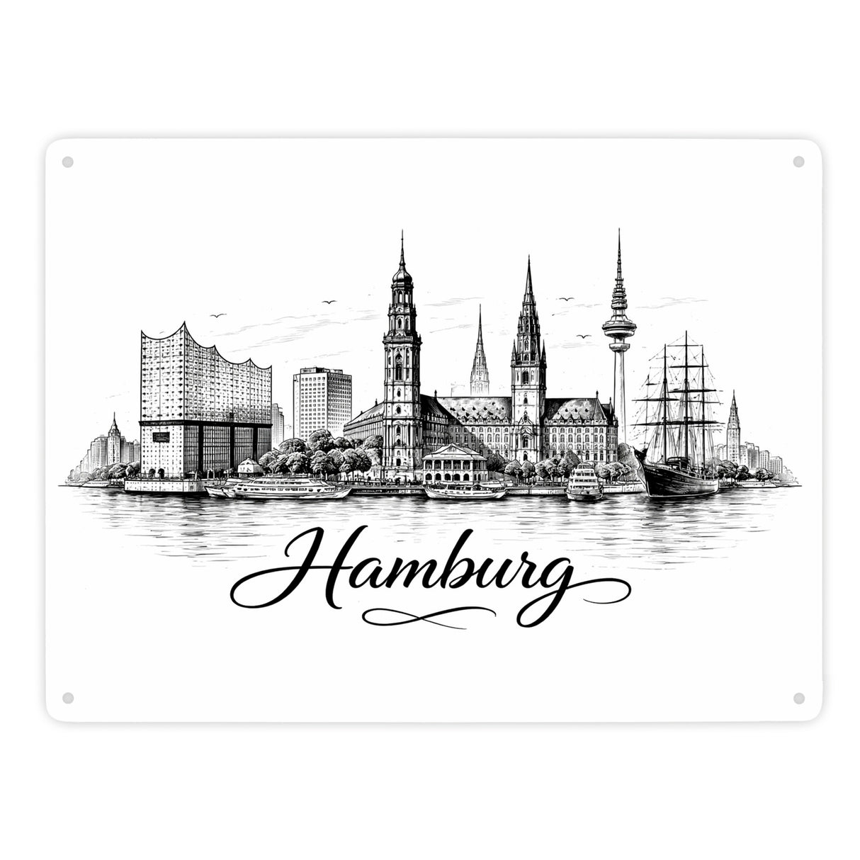 Skyline Hamburg Stadtsilhouette Metallschild in 15x20 cm