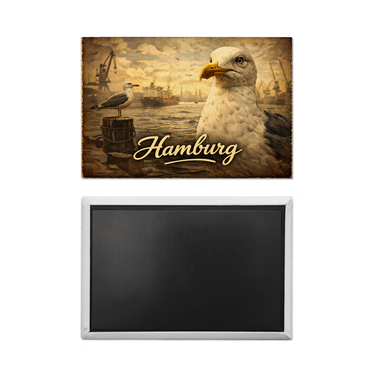 Seemöwe im Hamburger Hafen Souvenir Souvenir Magnet im Vintage-Stil