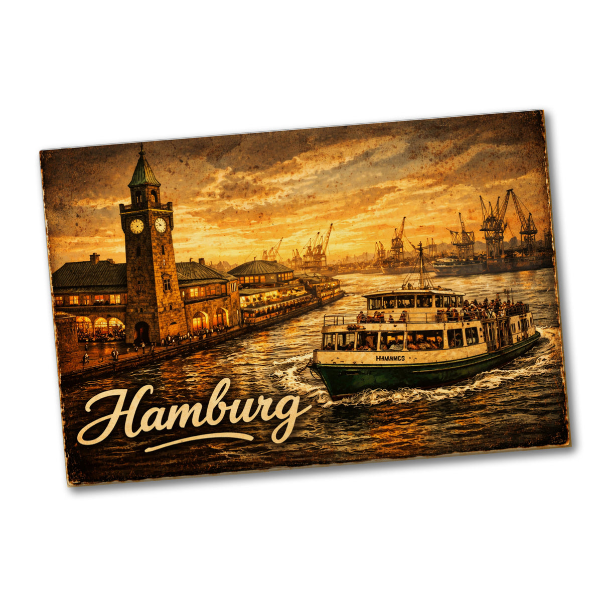 Landungsbrücken bei Sonnenuntergang Hamburg Hafen Souvenir Souvenir Magnet