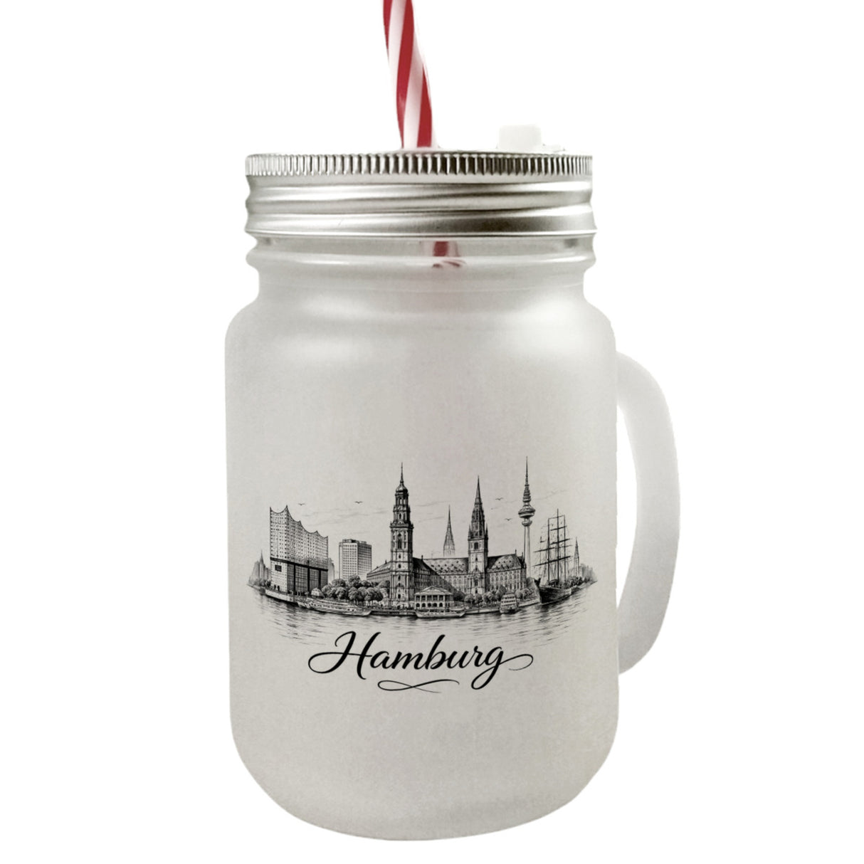 Skyline Hamburg Stadtsilhouette Trinkglas mit Bambusdeckel