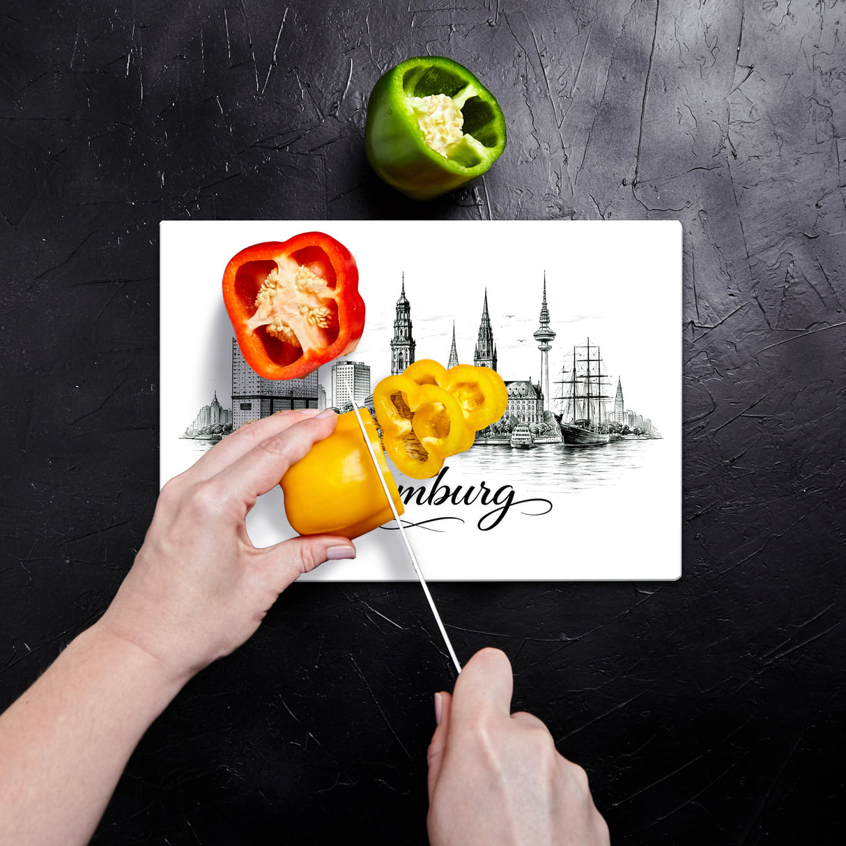 Skyline Hamburg Stadtsilhouette Schneidebrett aus Glas