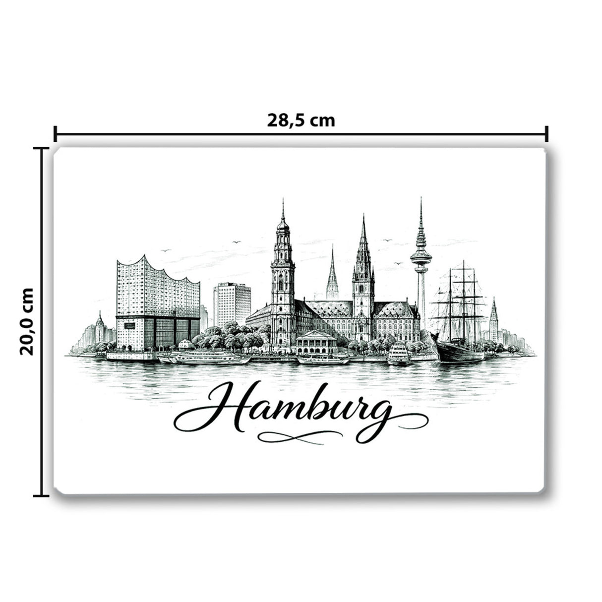 Skyline Hamburg Stadtsilhouette Schneidebrett aus Glas