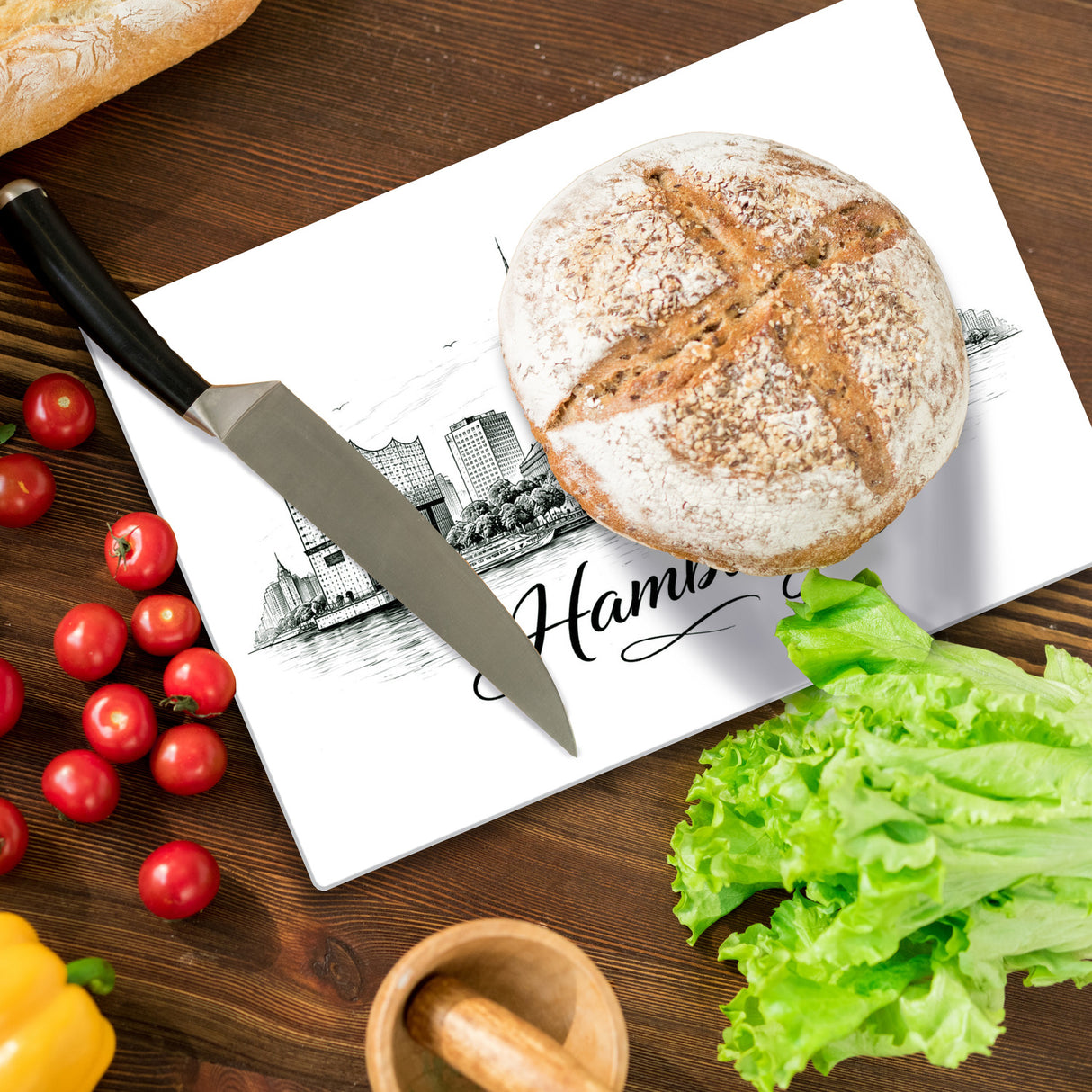 Skyline Hamburg Stadtsilhouette Schneidebrett aus Glas