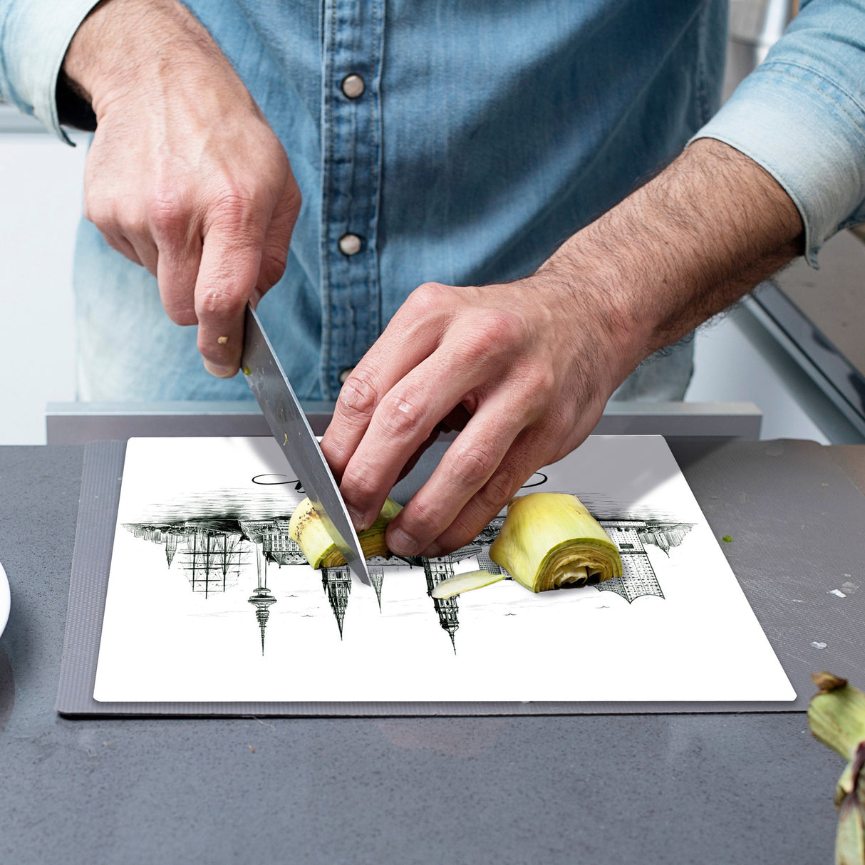 Skyline Hamburg Stadtsilhouette Schneidebrett aus Glas