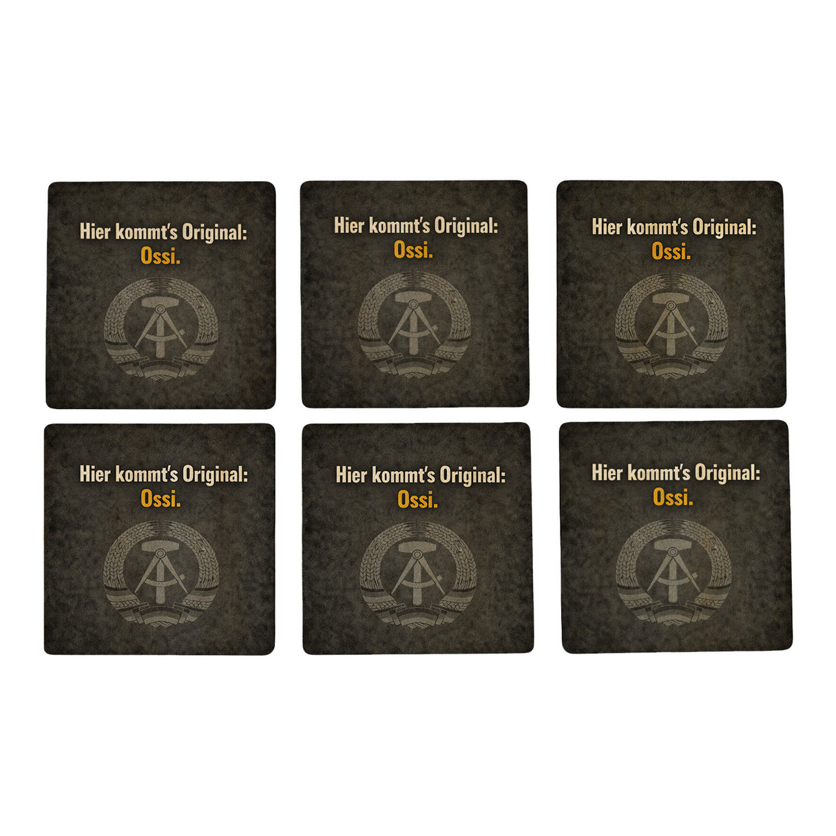 DDR-Stolz 6er Set Untersetzer aus Holz - Hier kommts Original