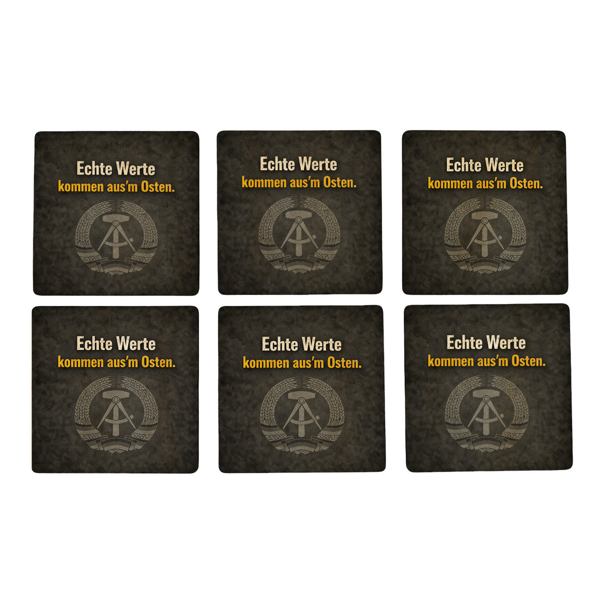 DDR-Stolz 6er Set Untersetzer aus Holz - Echte Werte