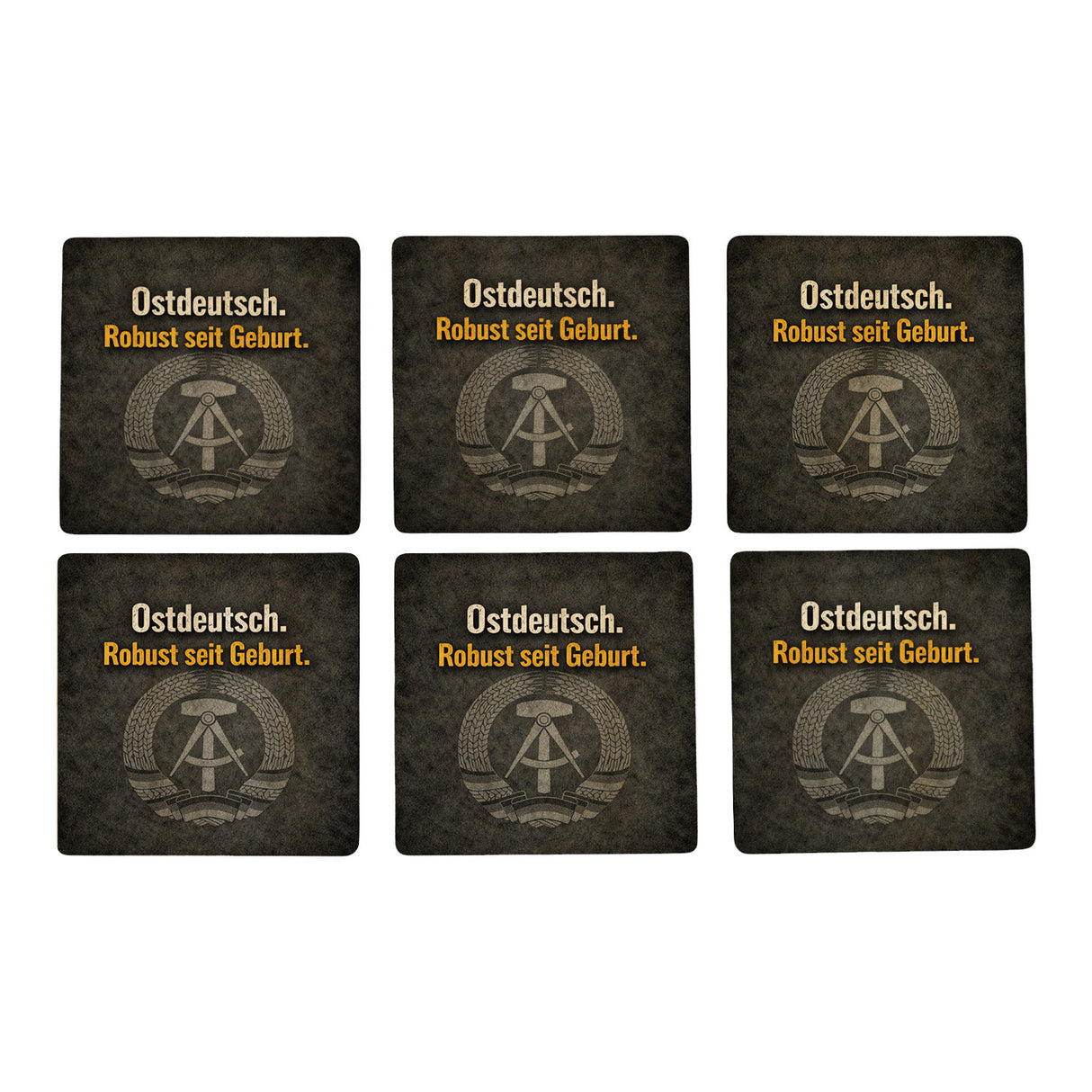 DDR-Stolz 6er Set Untersetzer aus Holz - Robust seit Geburt