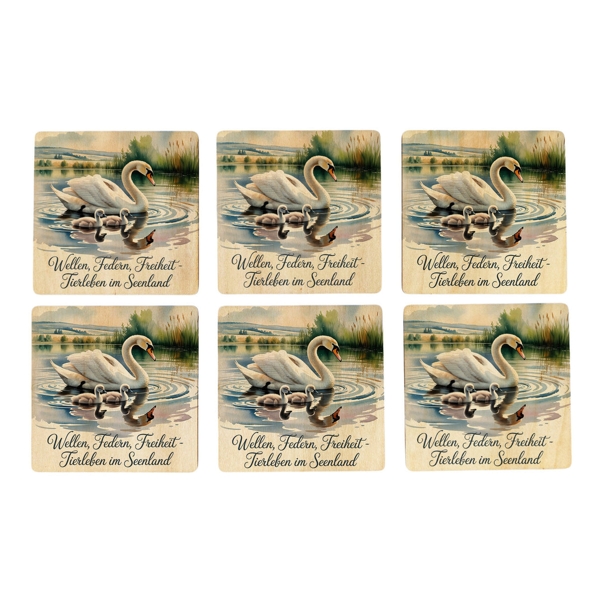 Region Sachsen Seenland 6er Set Untersetzer aus Holz - Wellen, Federn, Freiheit