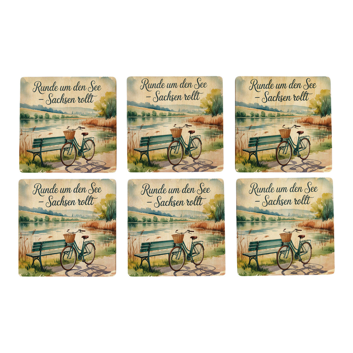 Region Sachsen Seeufer 6er Set Untersetzer aus Holz - Sachsen rollt