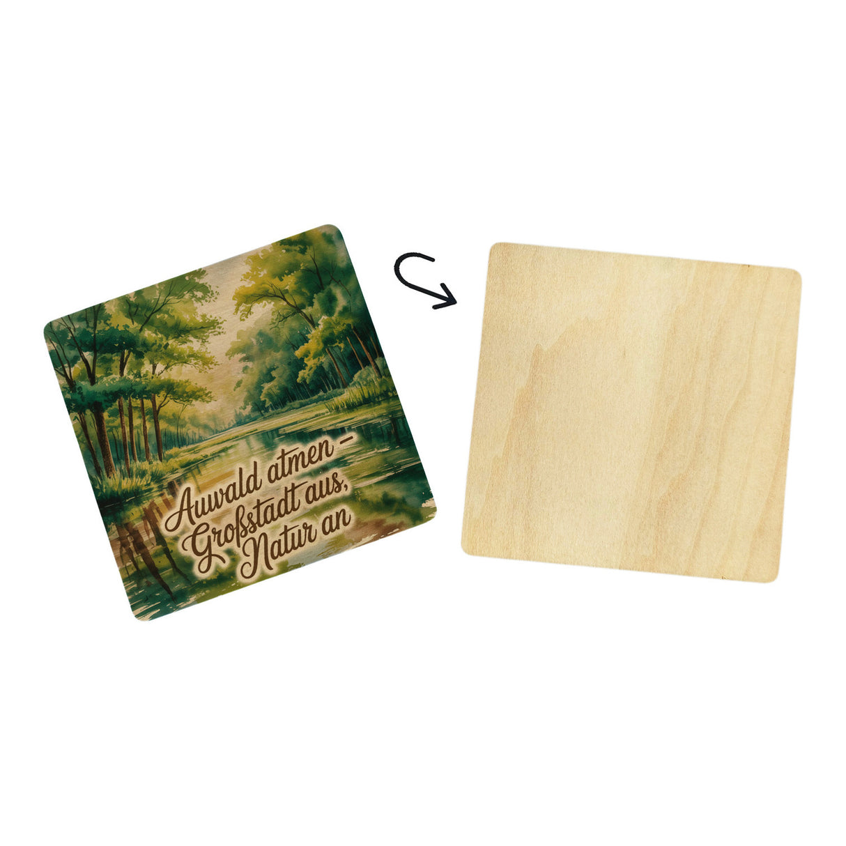 Region Sachsen Auwald 6er Set Untersetzer aus Holz - Großstadt aus