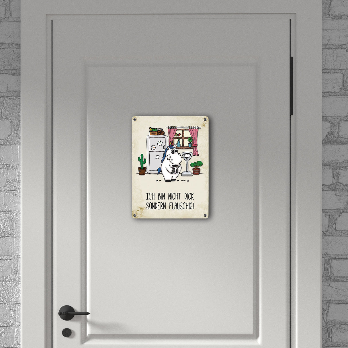 Honeycorns Metallschild mit Einhorn Motiv und Spruch: Nicht dick, sondern flauschig