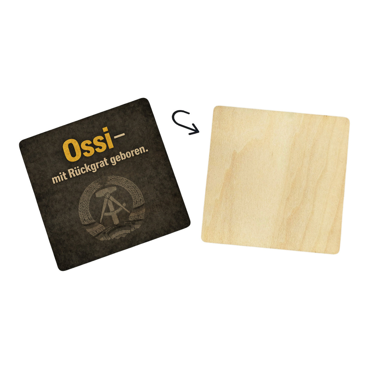 DDR-Stolz 6er Set Untersetzer aus Holz - mit Rückgrat geboren