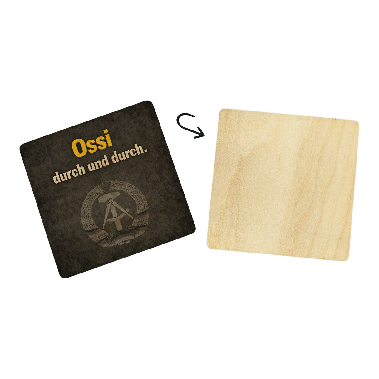DDR-Stolz 6er Set Untersetzer aus Holz - Ossi durch und durch