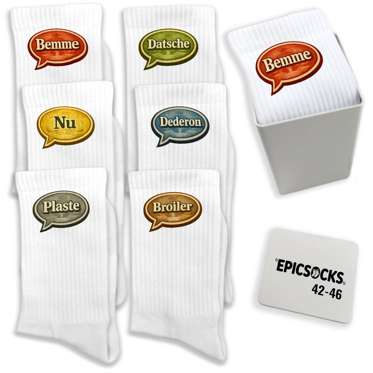 epicsocks Ostdeutscher Dialekt Socken in 37-41 im 6er Set in Geschenkdose im 6er Set in Geschenkbox