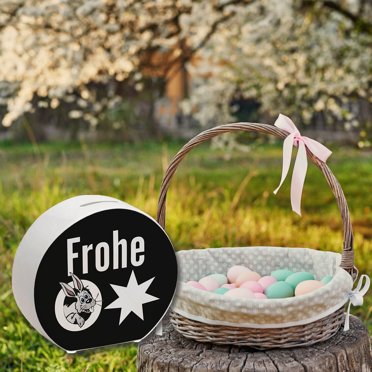 Osterhase Spardose mit Spruch: Frohe Ostern