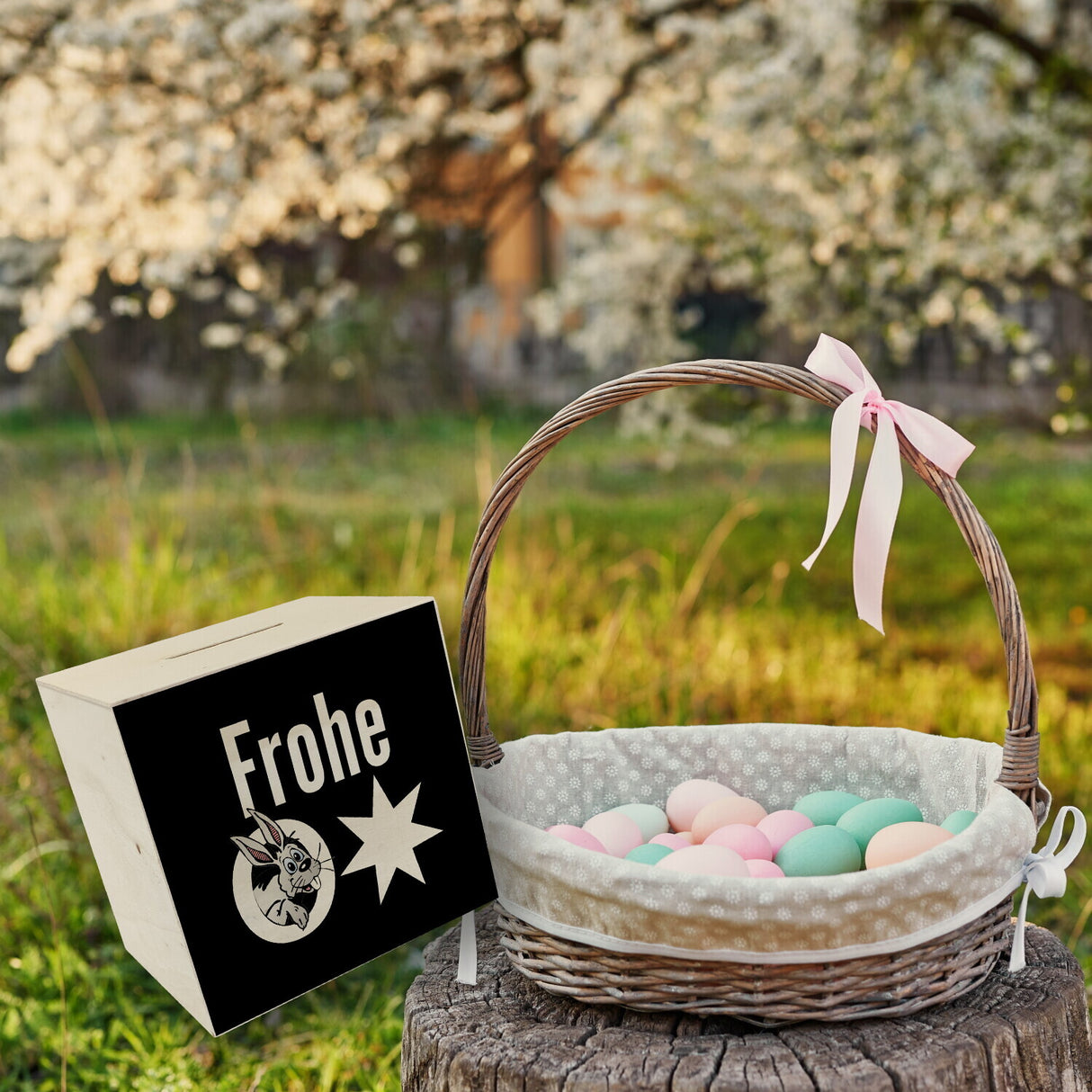 Osterhase Spardose mit Spruch: Frohe Ostern