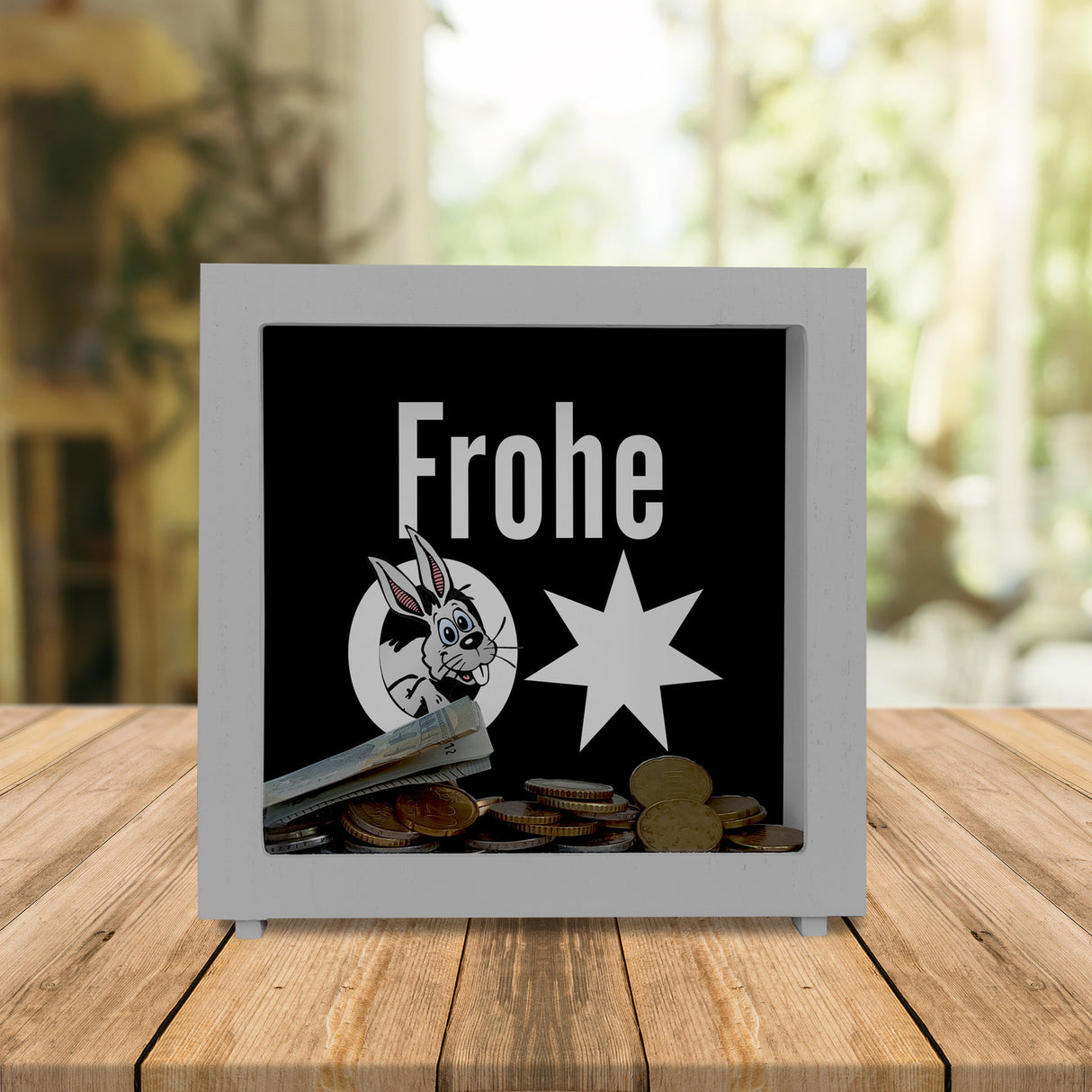 Osterhase Spardose mit Spruch: Frohe Ostern