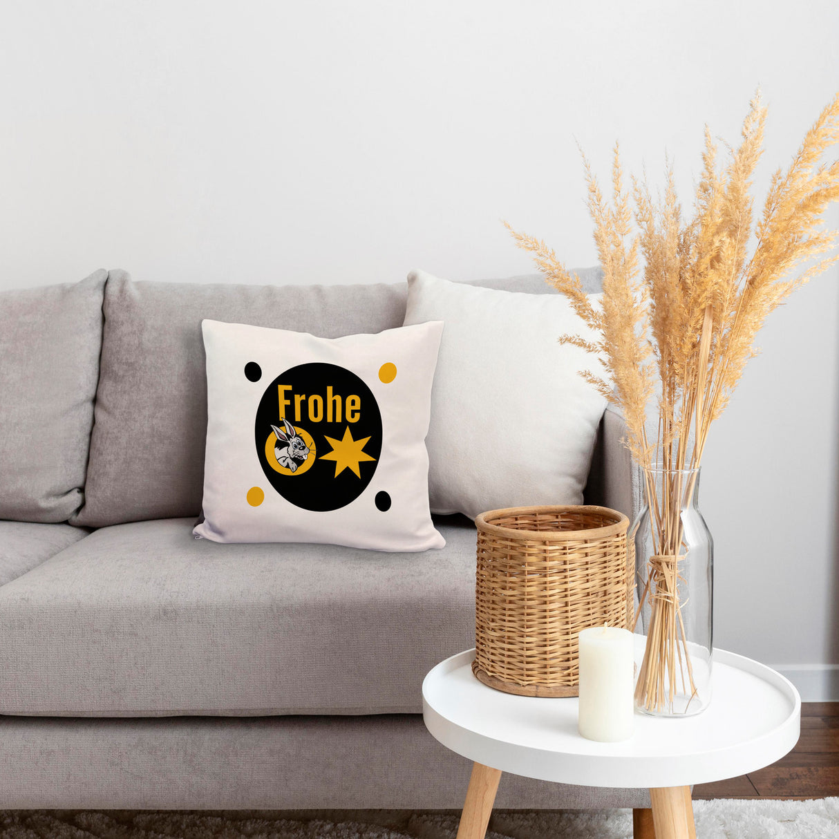 Osterhase Kissen mit Spruch: Frohe Ostern