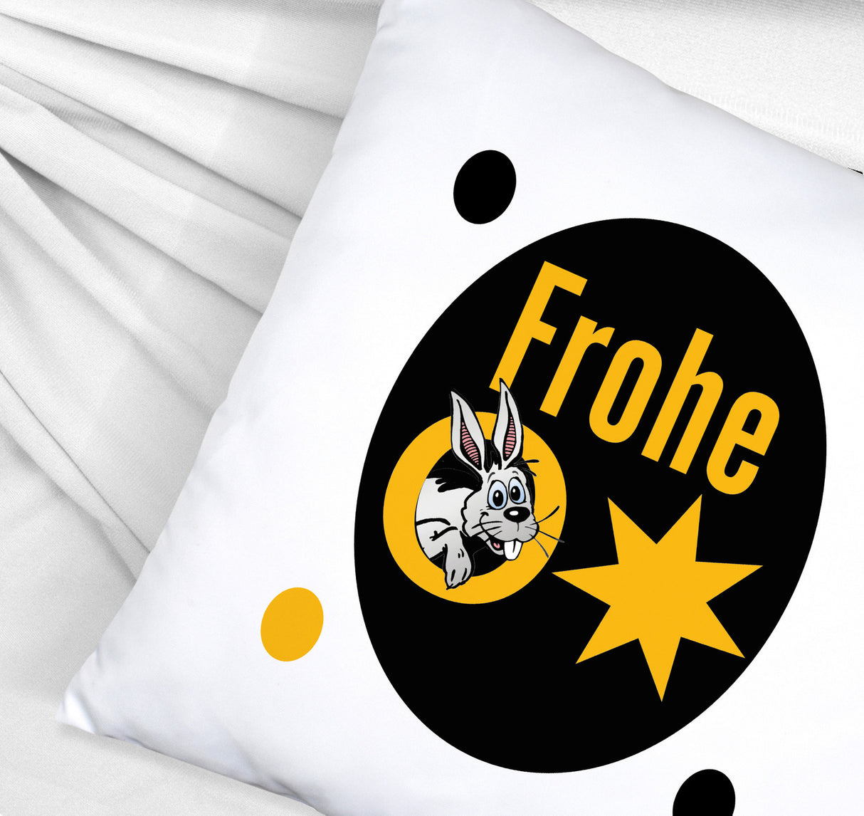 Osterhase Kissen mit Spruch: Frohe Ostern