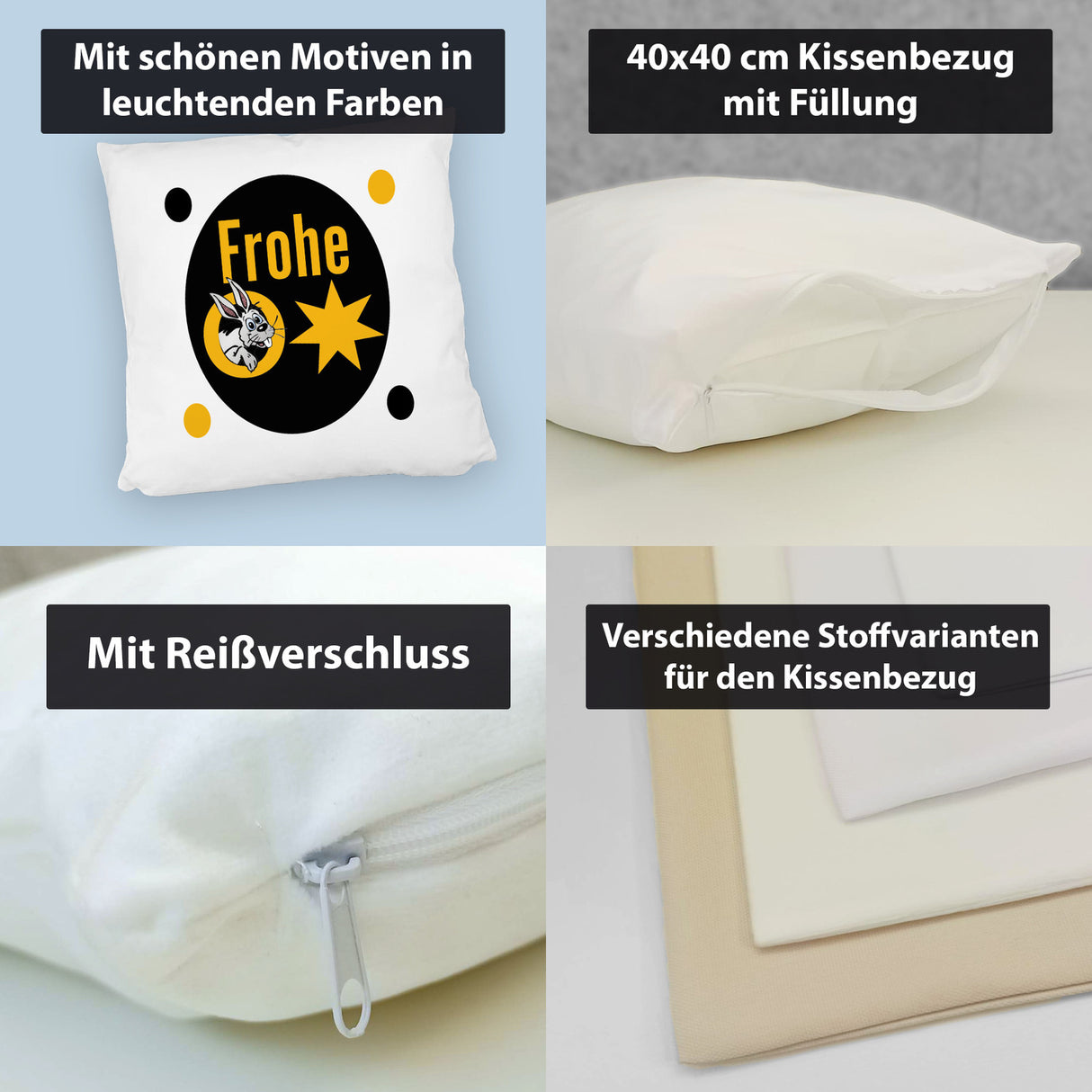 Osterhase Kissen mit Spruch: Frohe Ostern