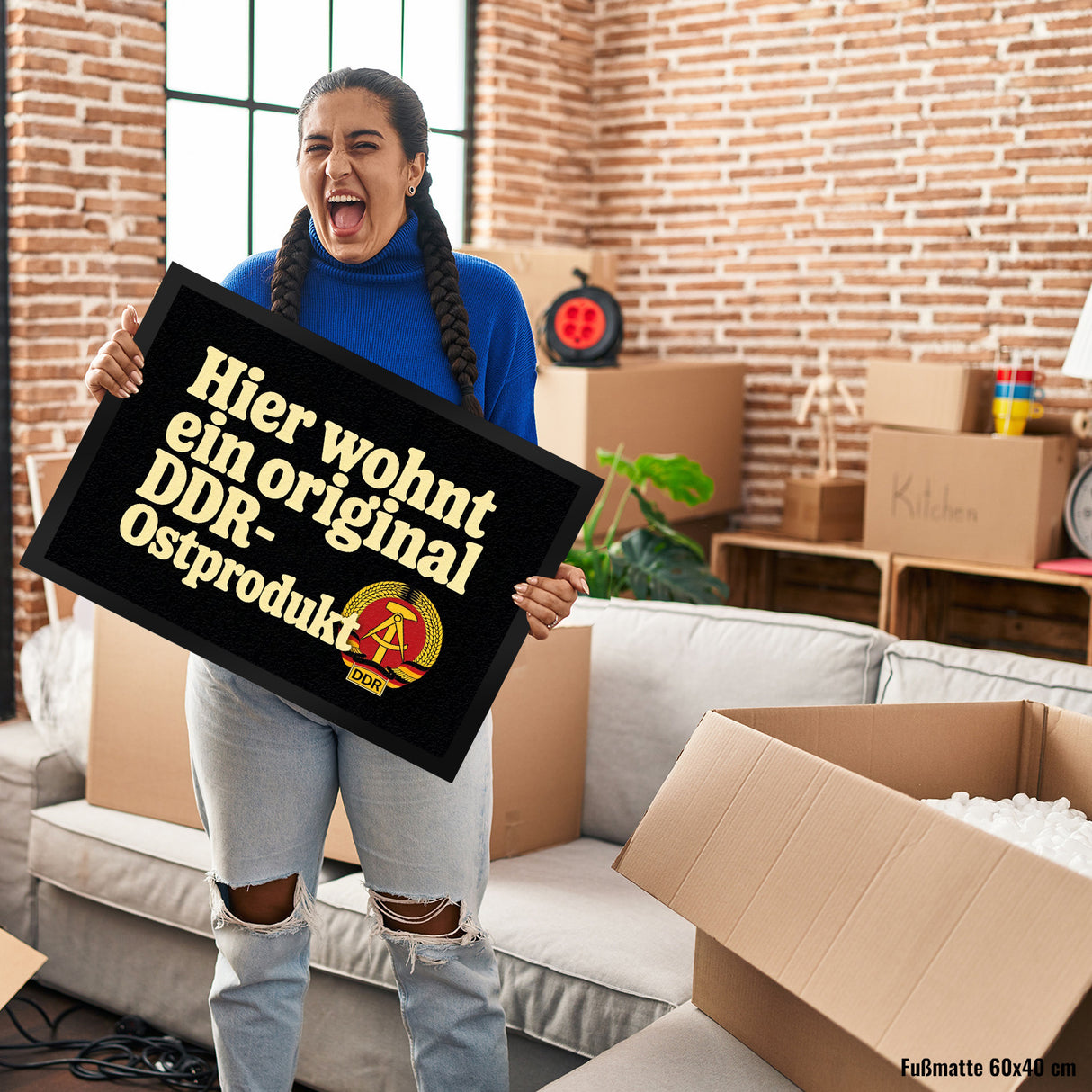 Hier wohnt ein original DDR-Ostprodukt Fußmatte in 35x50 cm mit Wappen