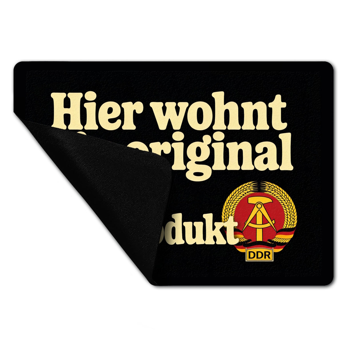 Hier wohnt ein original DDR-Ostprodukt Fußmatte in 35x50 cm ohne Rand mit Wappen