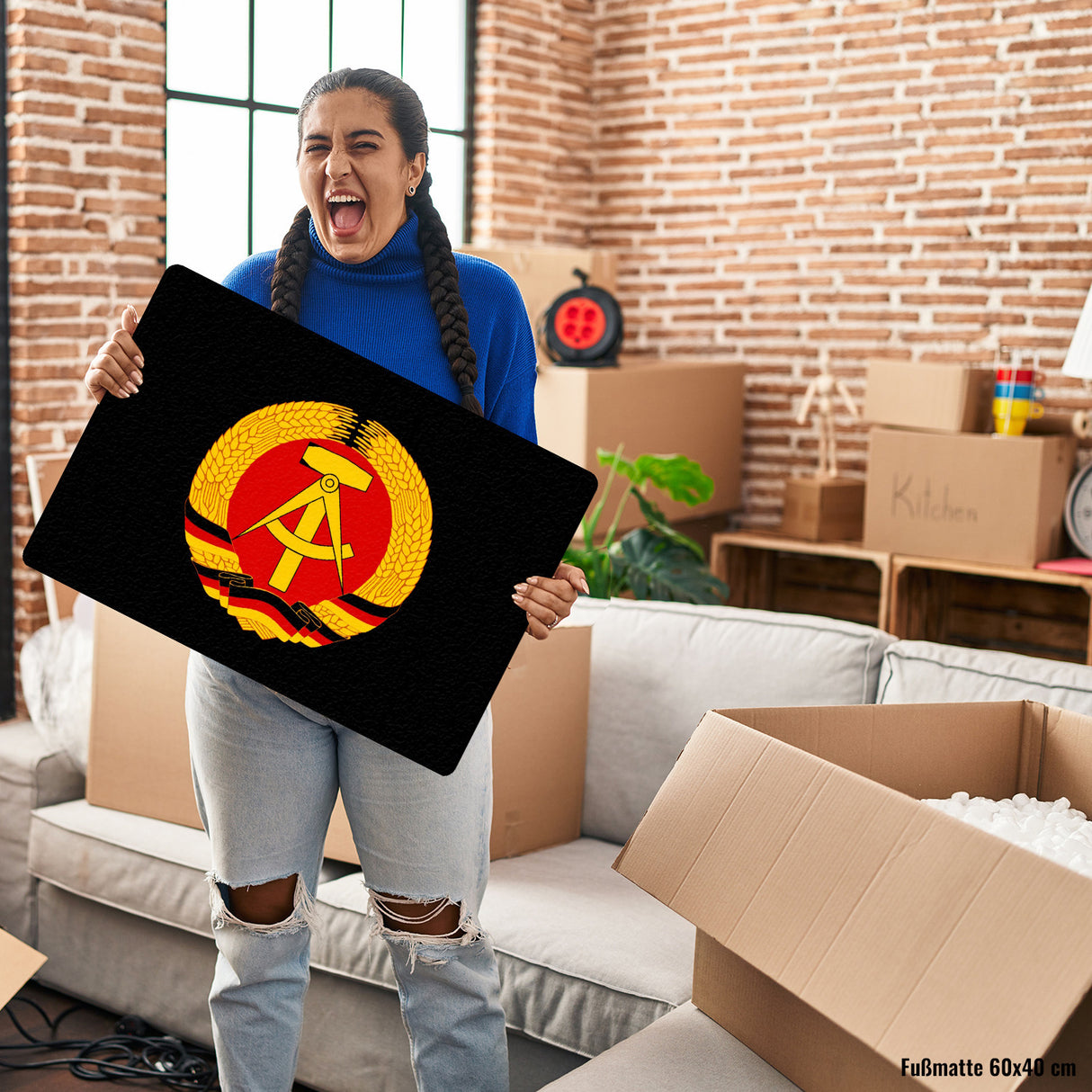 DDR Staatswappen Fußmatte in 35x50 cm ohne Rand für Ostalgie Fans