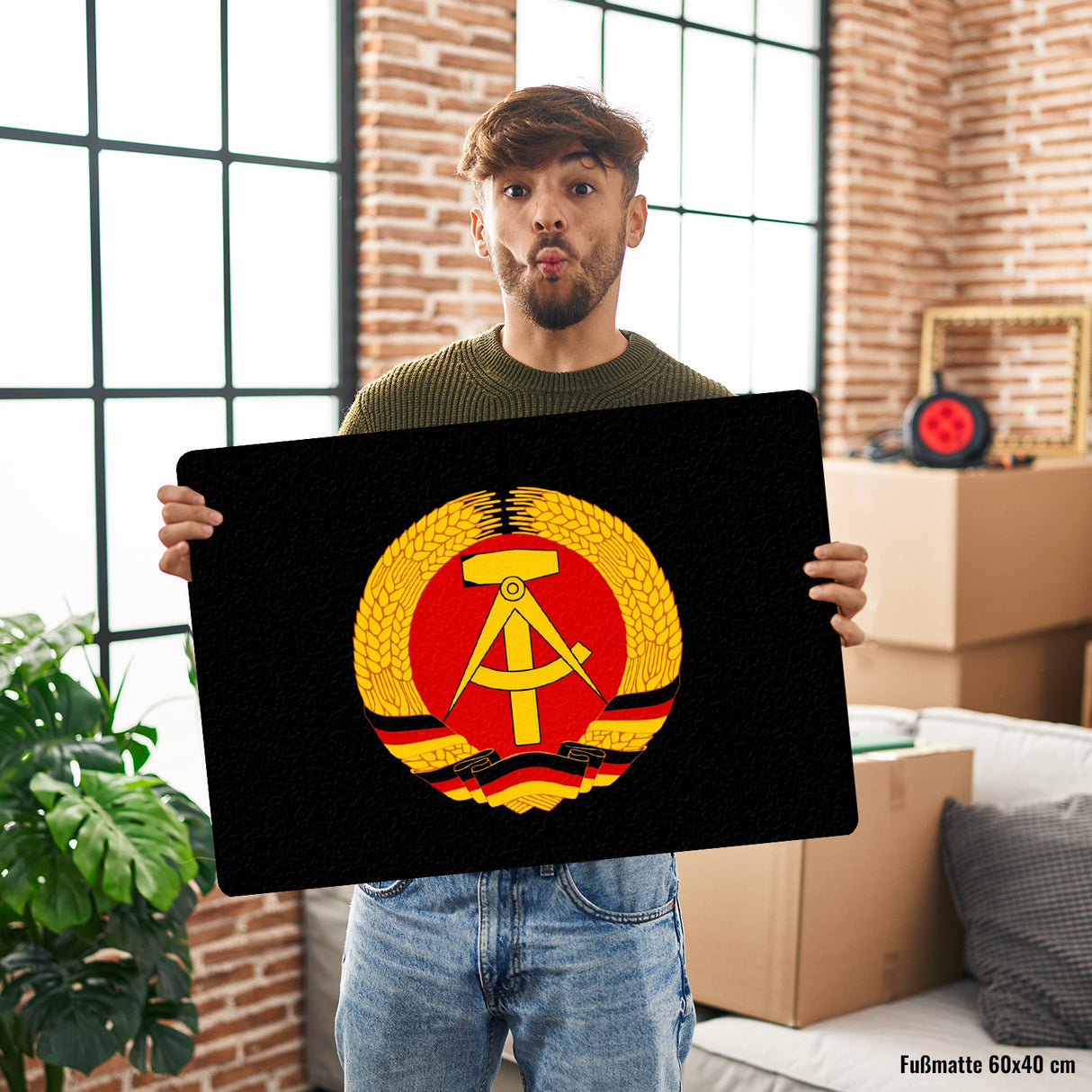 DDR Staatswappen Fußmatte in 35x50 cm ohne Rand für Ostalgie Fans