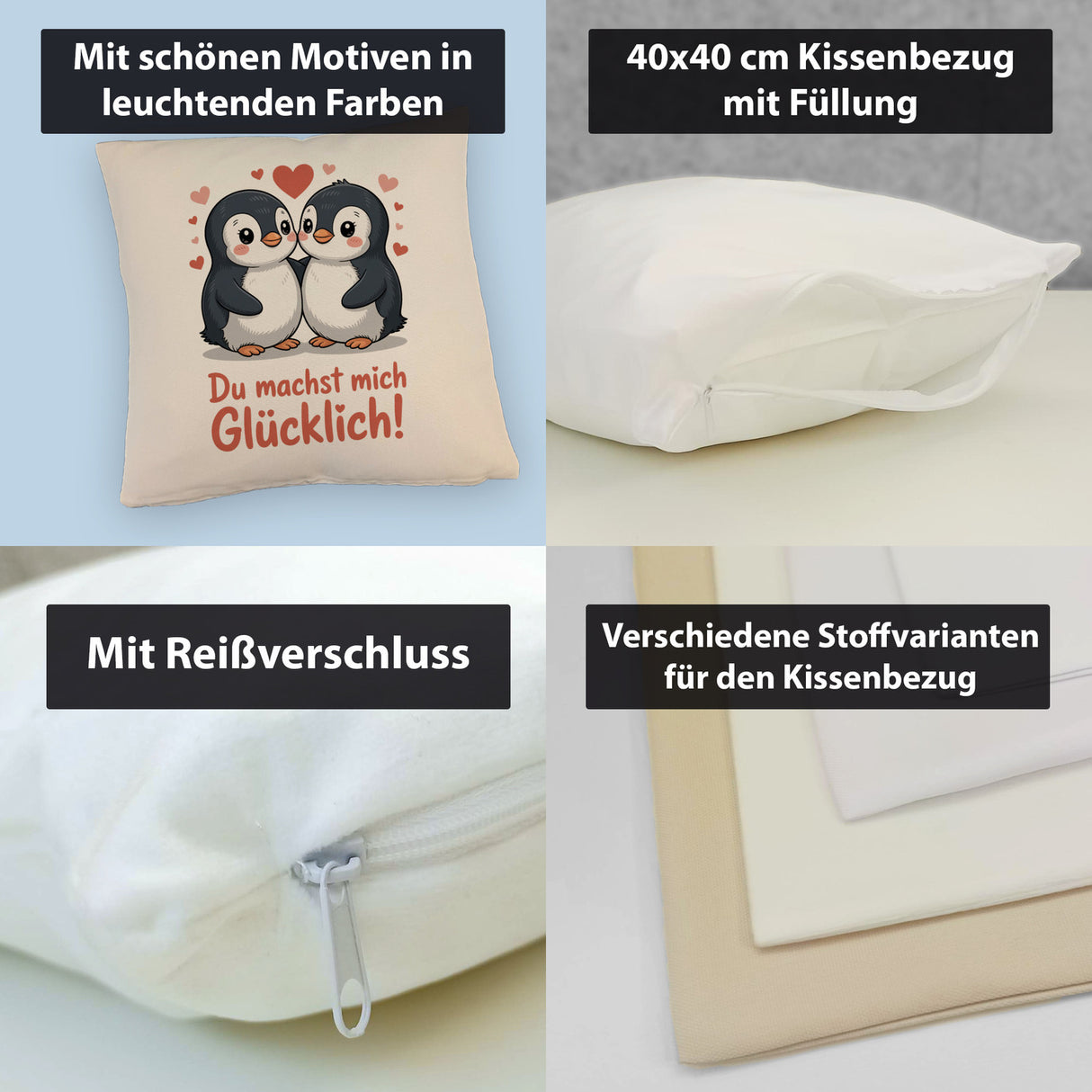 Kawaii Pinguine - Du machst mich glücklich Kissen