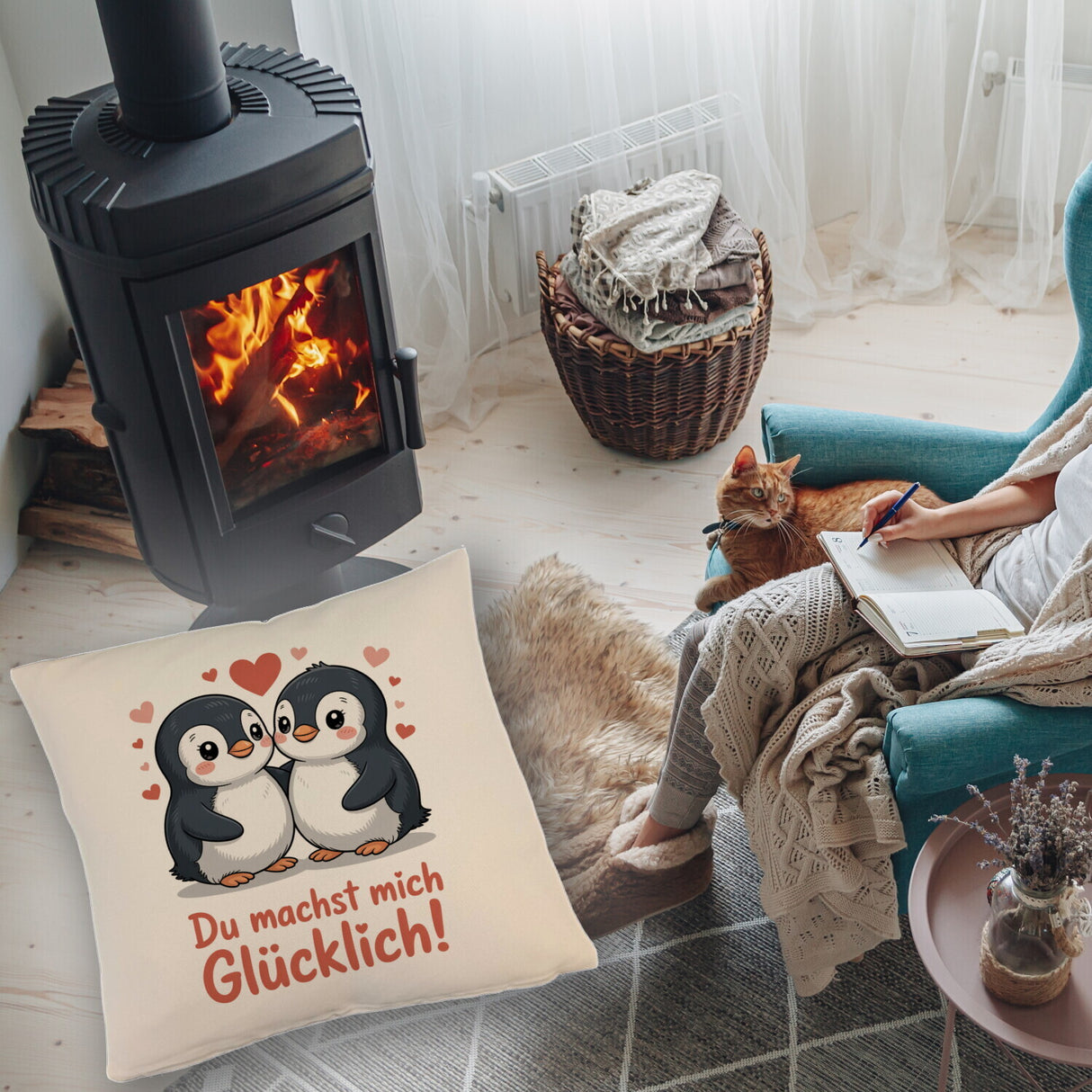 Kawaii Pinguine - Du machst mich glücklich Kissen