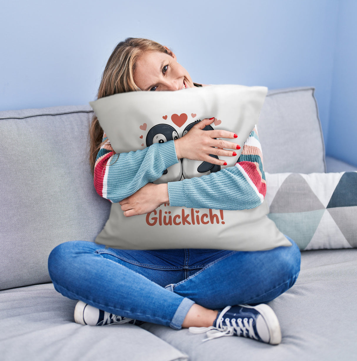 Kawaii Pinguine - Du machst mich glücklich Kissen