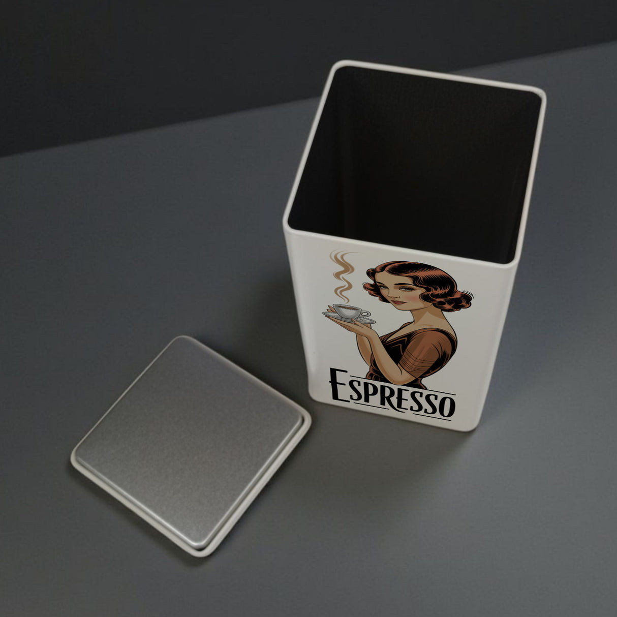 Vintage Frau trinkt Espresso KaffeeDose 900ml im Art Deco Stil