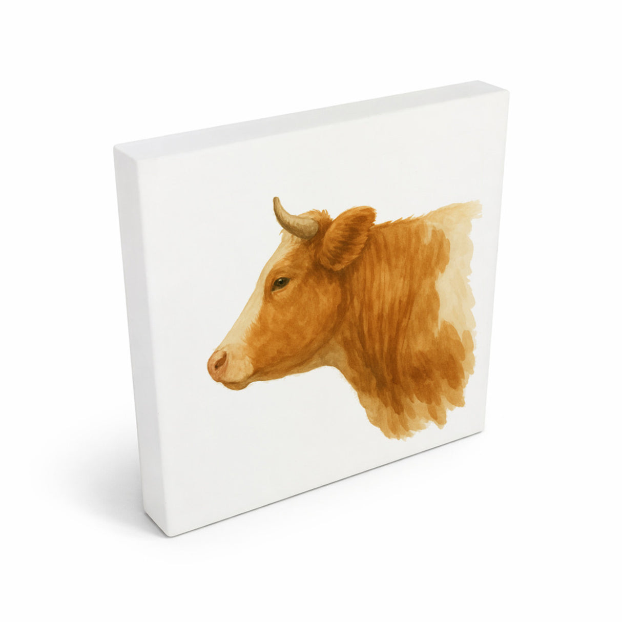 Kuhporträts Kuhkopf Aquarell Holzbild in 10x10 cm zum Stellen oder Aufhängen
