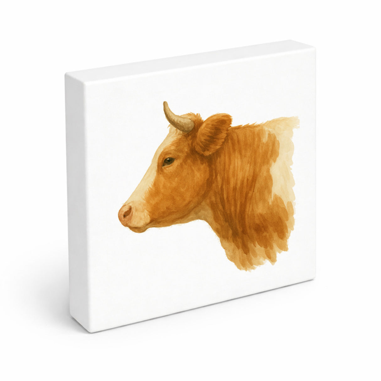 Kuhporträts Kuhkopf Aquarell Holzbild in 10x10 cm zum Stellen oder Aufhängen