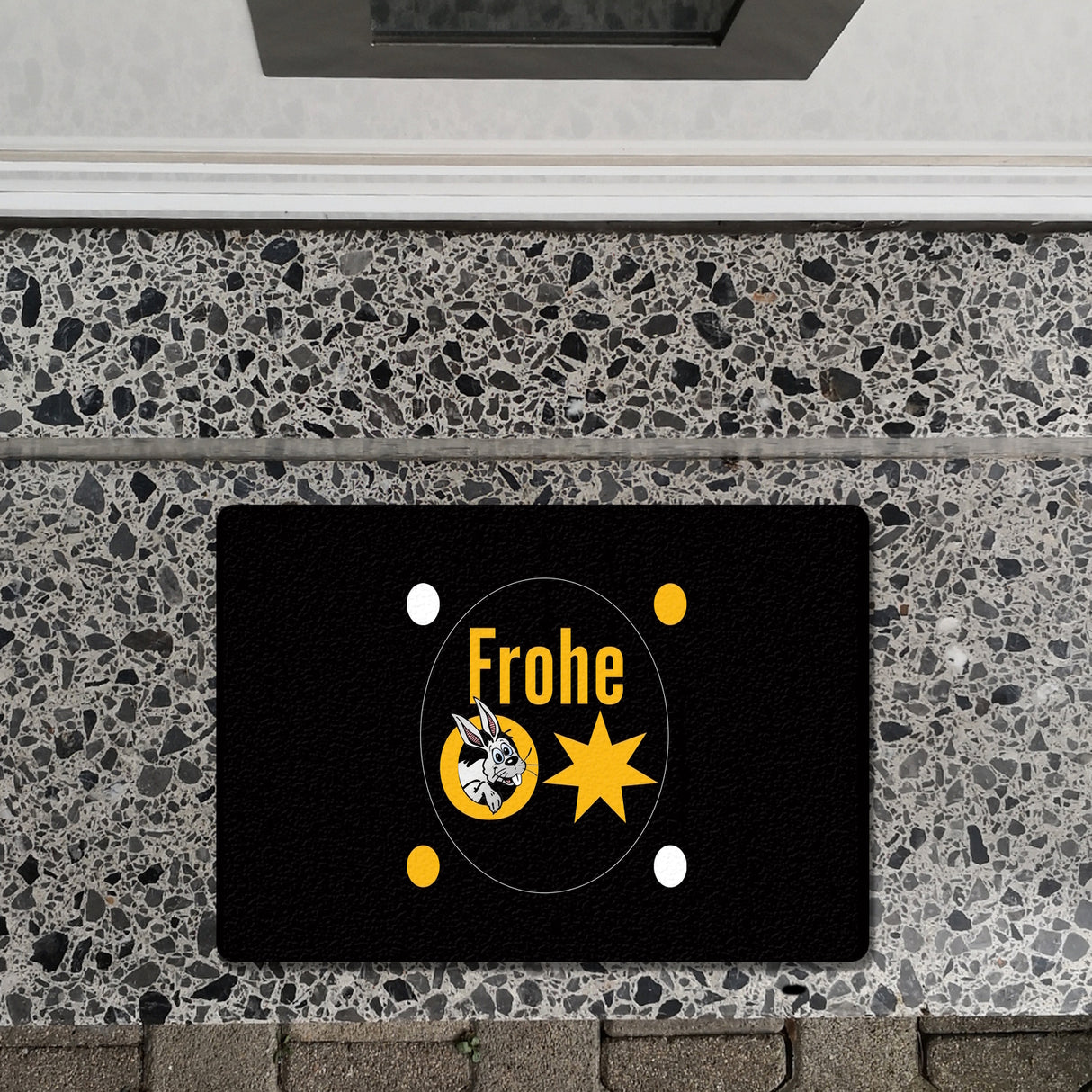 Osterhase Fußmatte in 35x50 cm ohne Rand mit Spruch: Frohe Ostern
