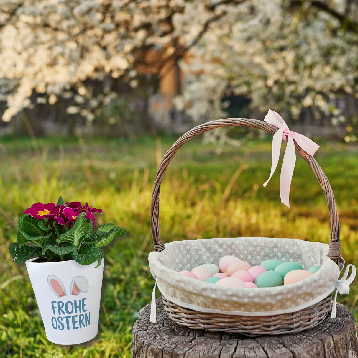 Frohe Ostern Blumentopf mit niedlichen Hasenohren