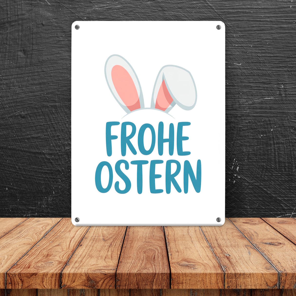 Frohe Ostern Metallschild in 15x20 cm mit niedlichen Hasenohren