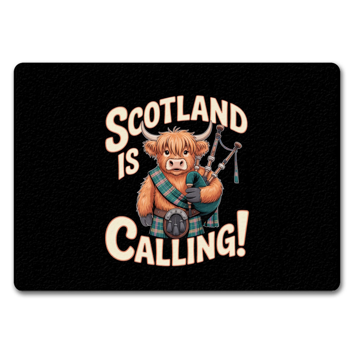 Scotland is calling! Fußmatte in 35x50 cm ohne Rand mit Highland-Kuh-Motiv