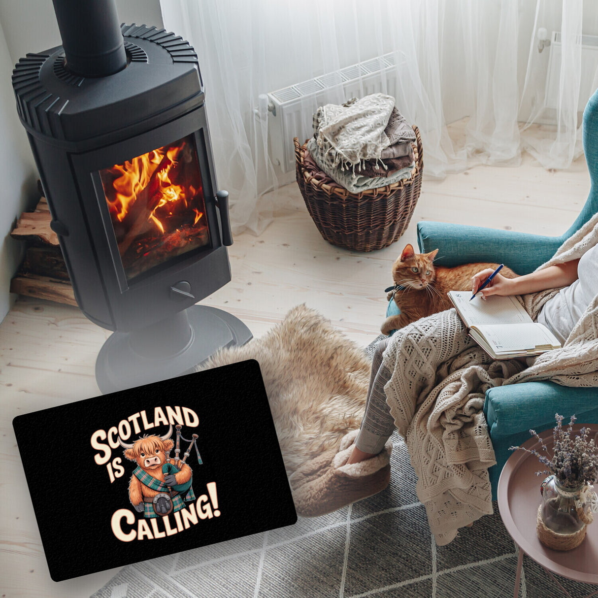 Scotland is calling! Fußmatte in 35x50 cm ohne Rand mit Highland-Kuh-Motiv