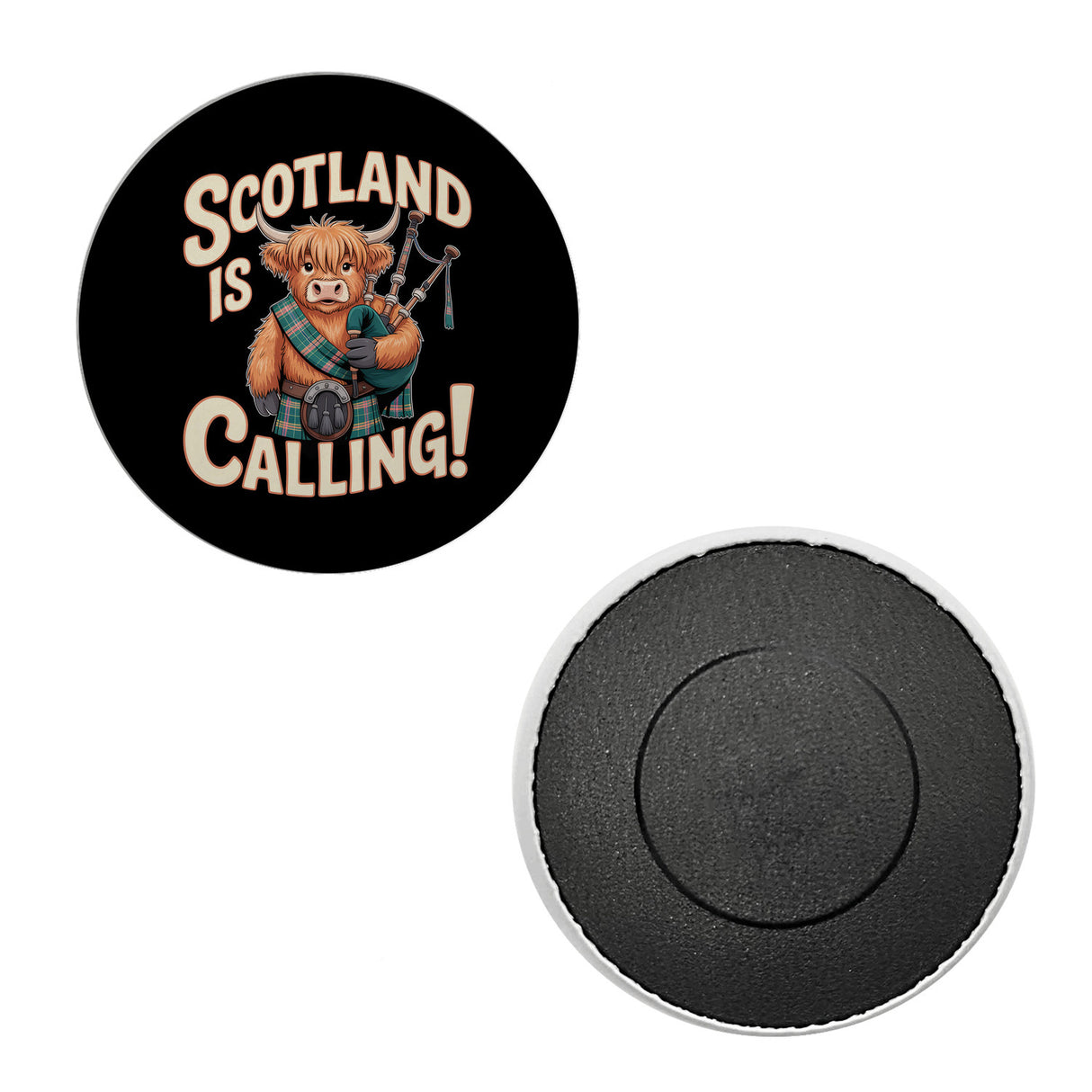 Scotland is calling! Magnet mit Highland-Kuh-Motiv