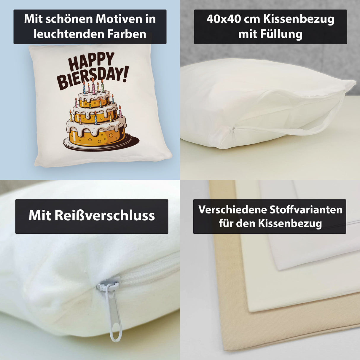 Bierkuchen Happy Biersday Kissen für Biertrinker zum Geburtstag