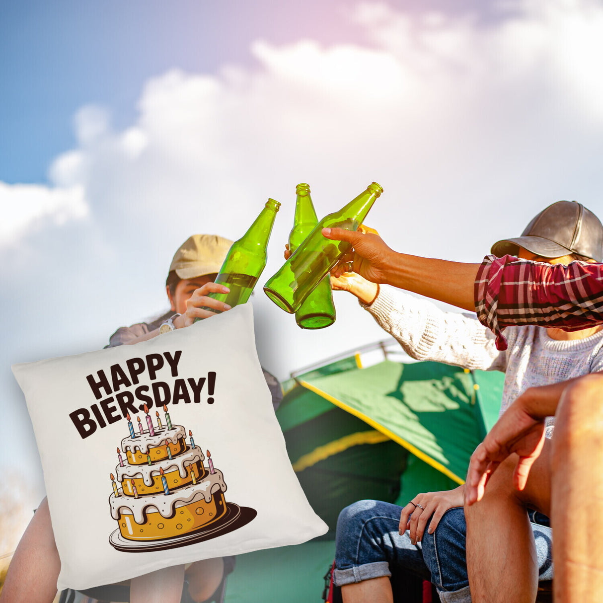 Bierkuchen Happy Biersday Kissen für Biertrinker zum Geburtstag