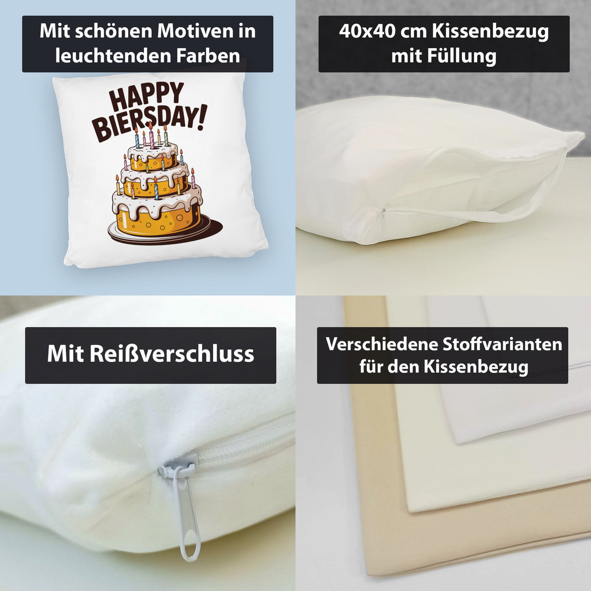 Bierkuchen Happy Biersday Kissen für Biertrinker zum Geburtstag