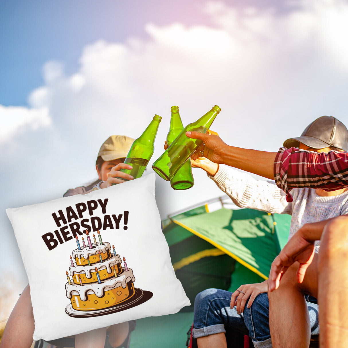 Bierkuchen Happy Biersday Kissen für Biertrinker zum Geburtstag