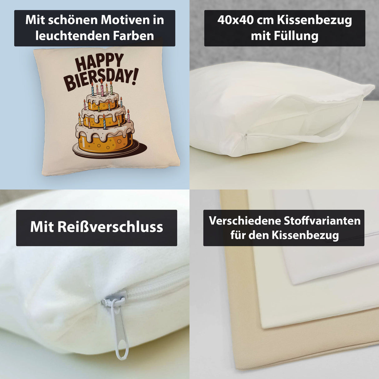 Bierkuchen Happy Biersday Kissen für Biertrinker zum Geburtstag