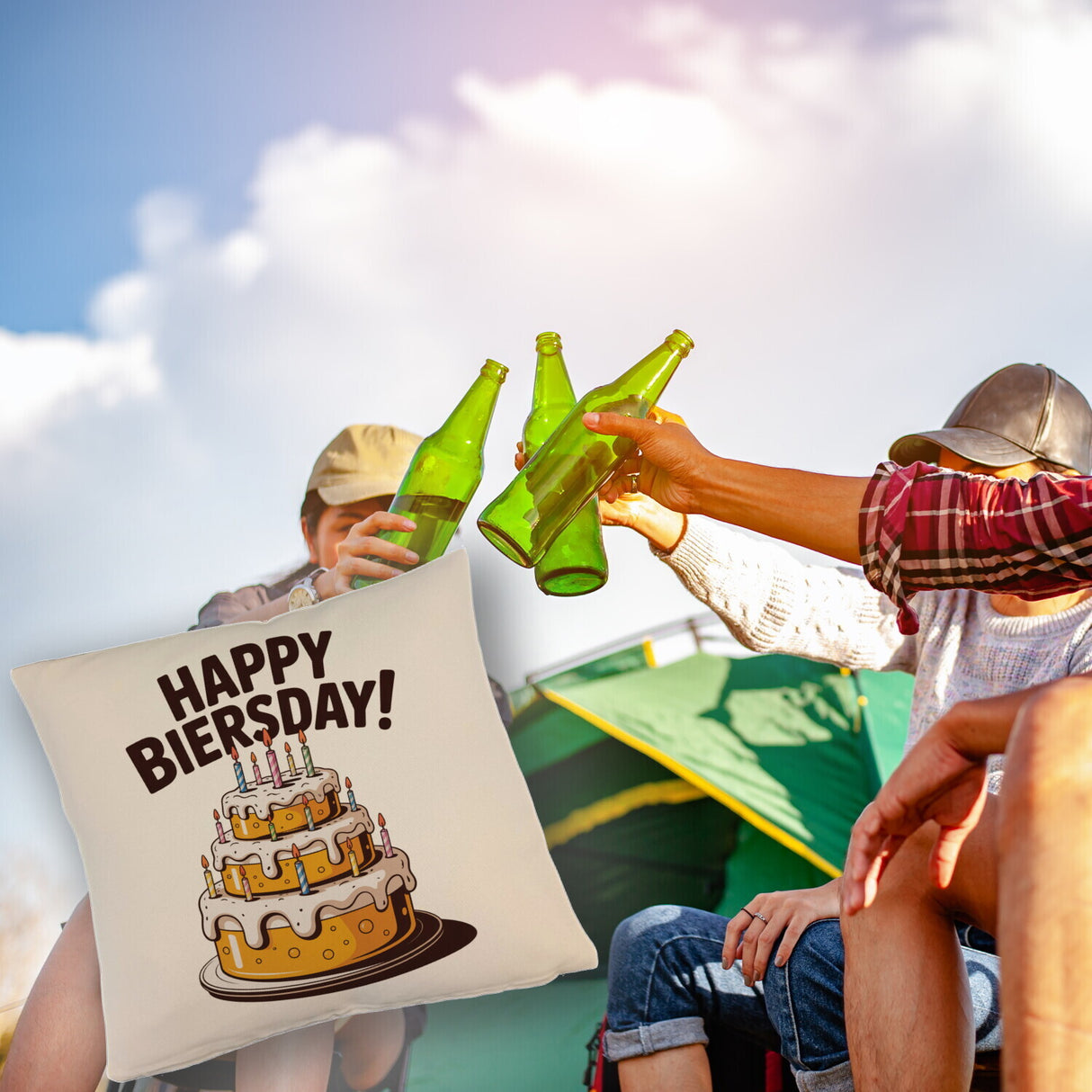 Bierkuchen Happy Biersday Kissen für Biertrinker zum Geburtstag