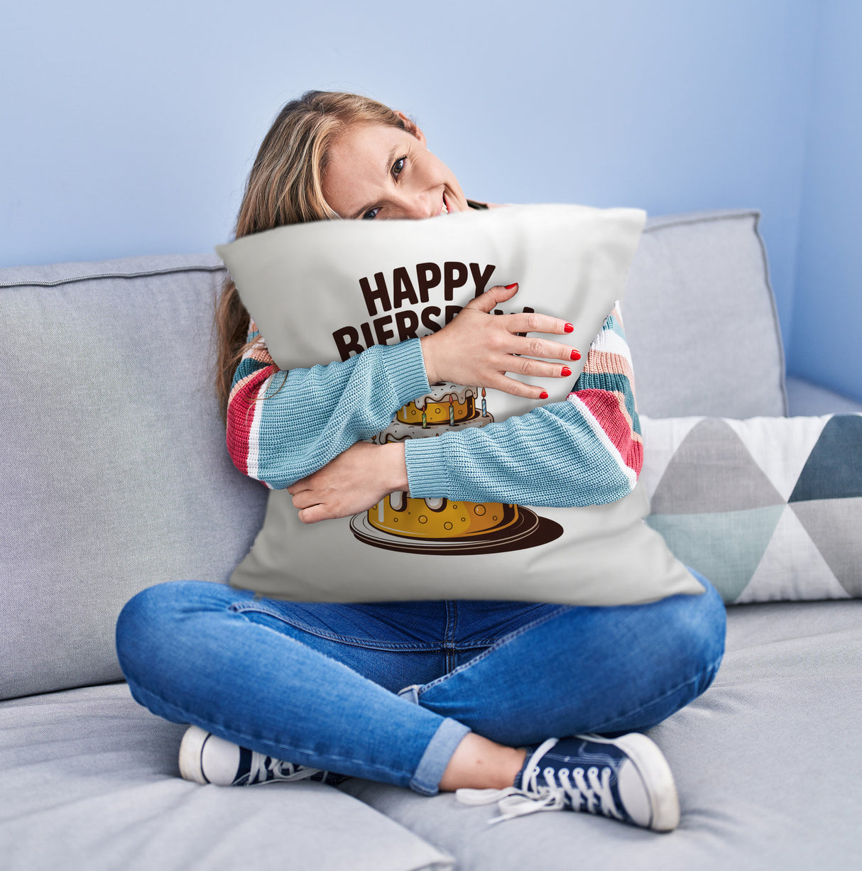 Bierkuchen Happy Biersday Kissen für Biertrinker zum Geburtstag