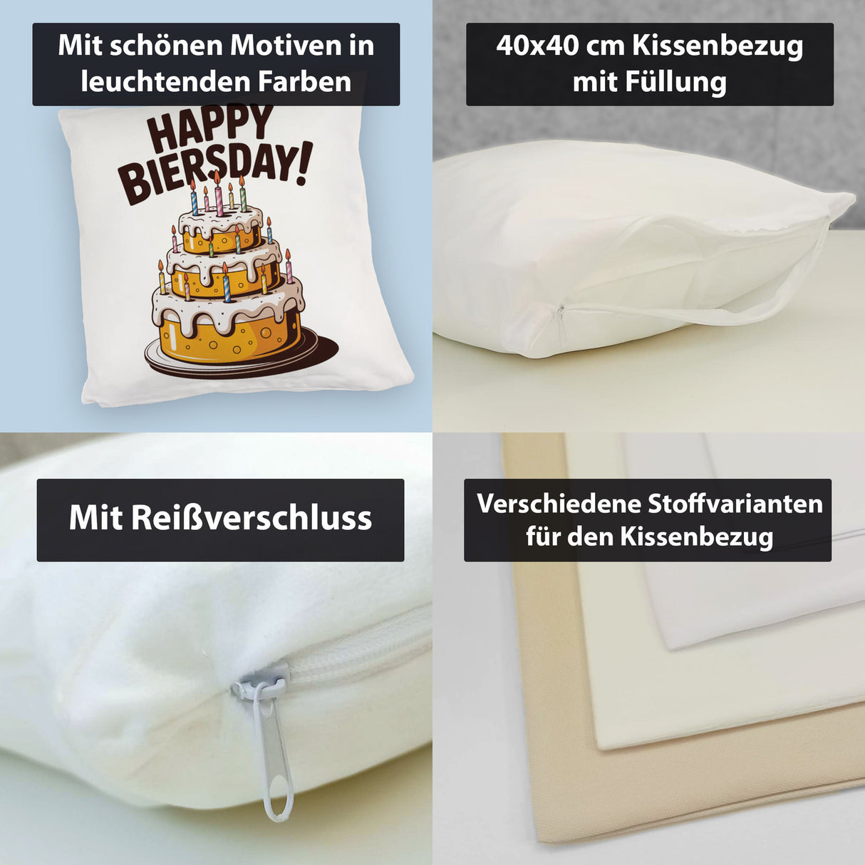 Bierkuchen Happy Biersday Kissen für Biertrinker zum Geburtstag